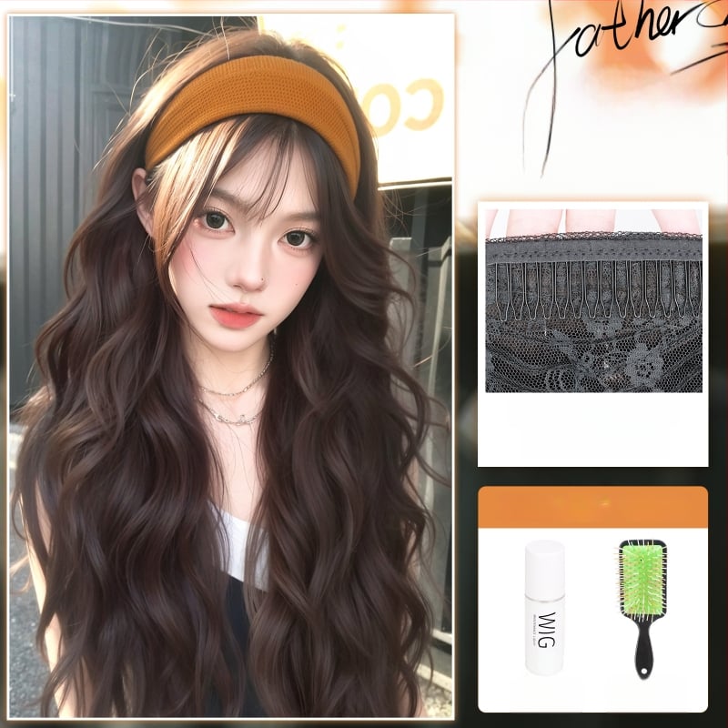 Perucă cu bandă pentru cap, fibre rezistente la temperatură, aspect natural, procesare mecanică, schimbă coafura, potrivită pentru toate formele feței