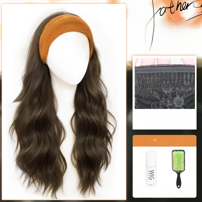 Perucă cu bandă pentru cap, fibre rezistente la temperatură, aspect natural, procesare mecanică, schimbă coafura, potrivită pentru toate formele feței