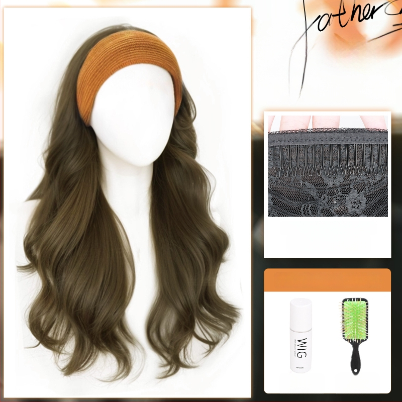 Perucă cu bandă pentru cap, fibre rezistente la temperatură, aspect natural, procesare mecanică, schimbă coafura, potrivită pentru toate formele feței