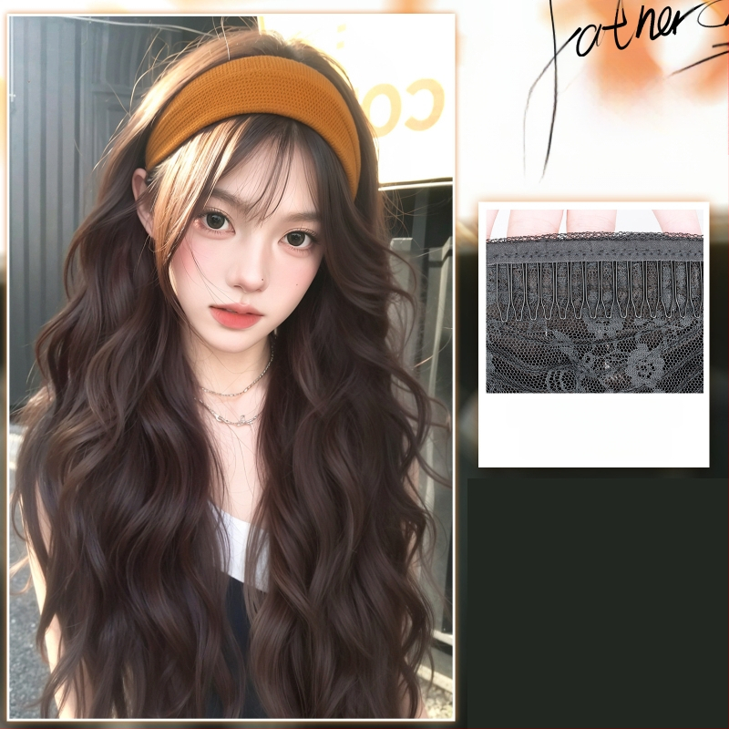 Perucă cu bandă pentru cap, fibre rezistente la temperatură, aspect natural, procesare mecanică, schimbă coafura, potrivită pentru toate formele feței