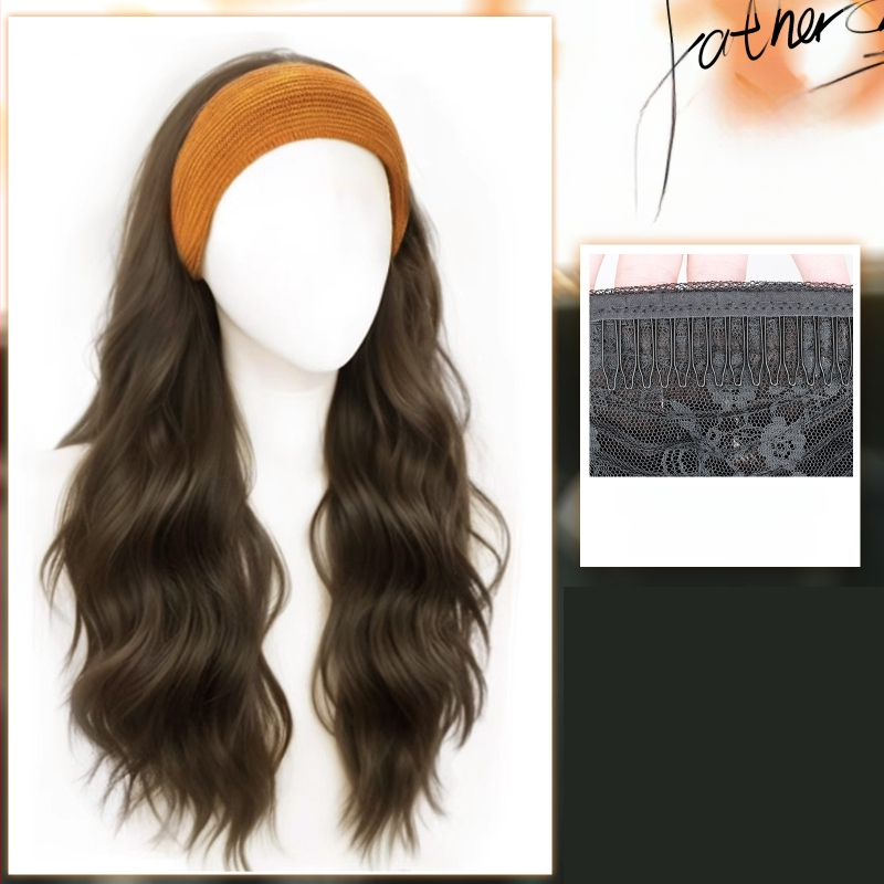 Perucă cu bandă pentru cap, fibre rezistente la temperatură, aspect natural, procesare mecanică, schimbă coafura, potrivită pentru toate formele feței