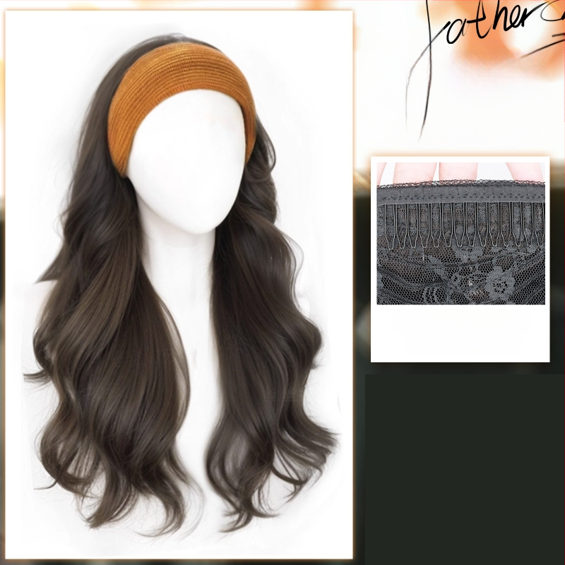 Perucă cu bandă pentru cap, fibre rezistente la temperatură, aspect natural, procesare mecanică, schimbă coafura, potrivită pentru toate formele feței