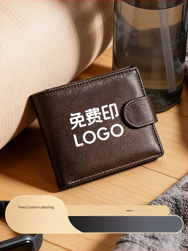 Valódi bőr férfi rövid pénztárca, két rétegből álló marhabőr, 2 hajtás, egyszínű mintázat, bélés poliészter-pamut, kopásálló és bővíthető