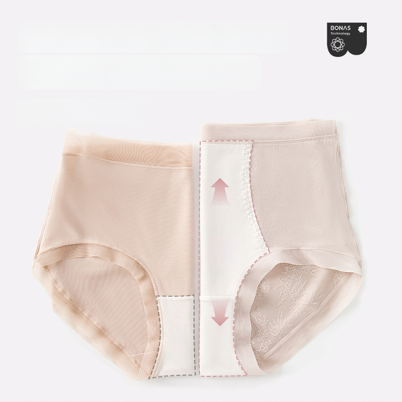 Ženské krajkové nohavičky s vysokým pásom, priedušné a antibakteriálne; hlavný materiál 80–90% nylon; podšívka 90–95% viskóza; vzor: rozbité kvety