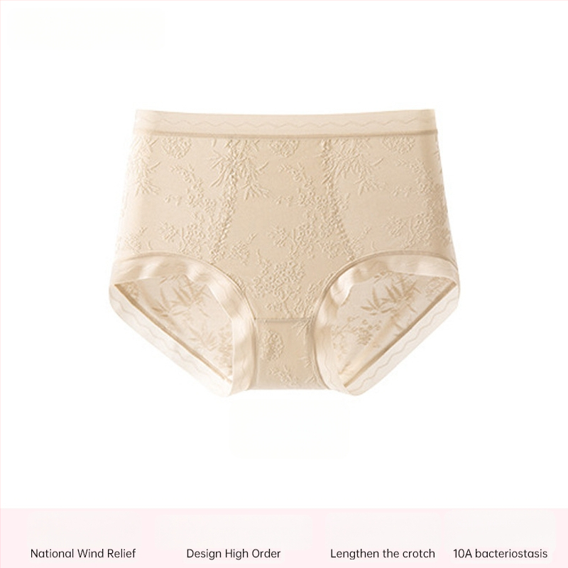 Ženské krajkové nohavičky s vysokým pásom, priedušné a antibakteriálne; hlavný materiál 80–90% nylon; podšívka 90–95% viskóza; vzor: rozbité kvety