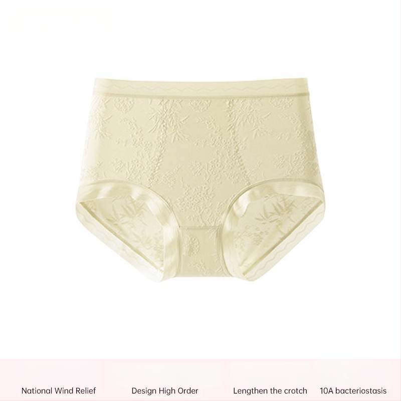 Ženské krajkové nohavičky s vysokým pásom, priedušné a antibakteriálne; hlavný materiál 80–90% nylon; podšívka 90–95% viskóza; vzor: rozbité kvety