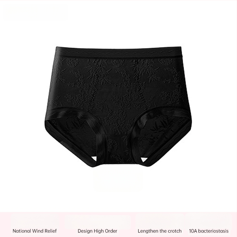 Ženské krajkové nohavičky s vysokým pásom, priedušné a antibakteriálne; hlavný materiál 80–90% nylon; podšívka 90–95% viskóza; vzor: rozbité kvety