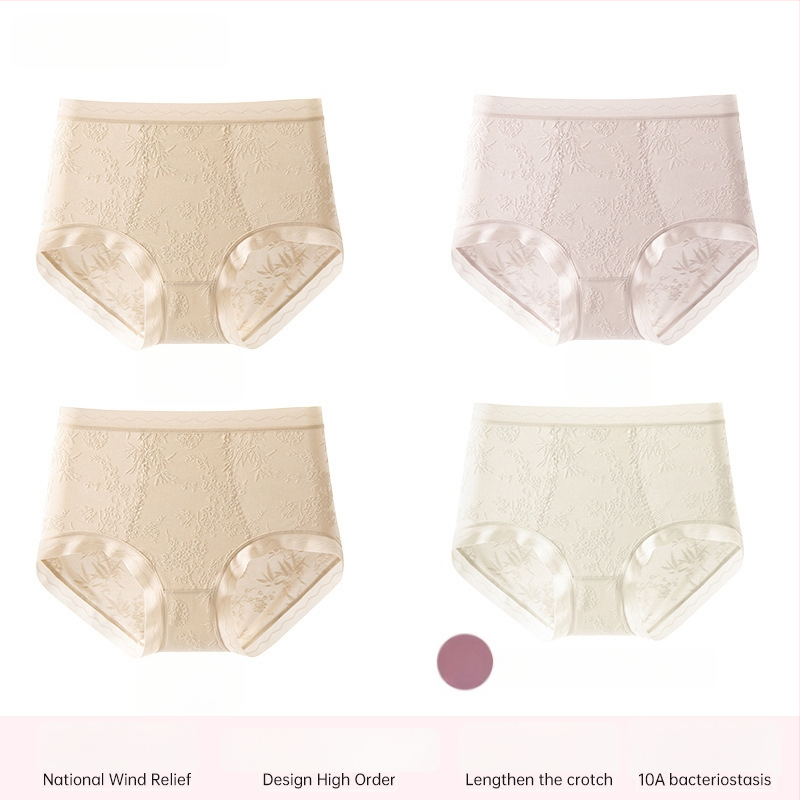 Ženské krajkové nohavičky s vysokým pásom, priedušné a antibakteriálne; hlavný materiál 80–90% nylon; podšívka 90–95% viskóza; vzor: rozbité kvety