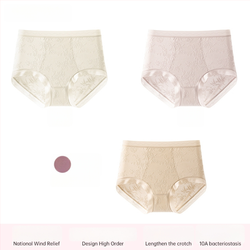 Ženské krajkové nohavičky s vysokým pásom, priedušné a antibakteriálne; hlavný materiál 80–90% nylon; podšívka 90–95% viskóza; vzor: rozbité kvety