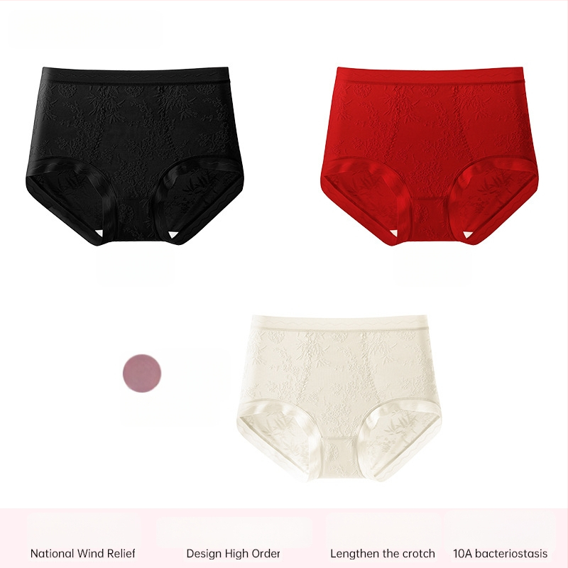 Ženské krajkové nohavičky s vysokým pásom, priedušné a antibakteriálne; hlavný materiál 80–90% nylon; podšívka 90–95% viskóza; vzor: rozbité kvety