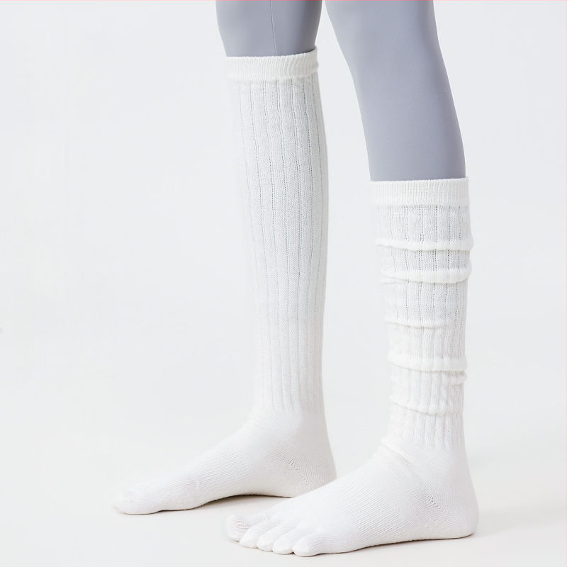 Чорапи за йога с пет пръста, дълги до прасеца, памук, антихлъзгащи, безшевни пръсти