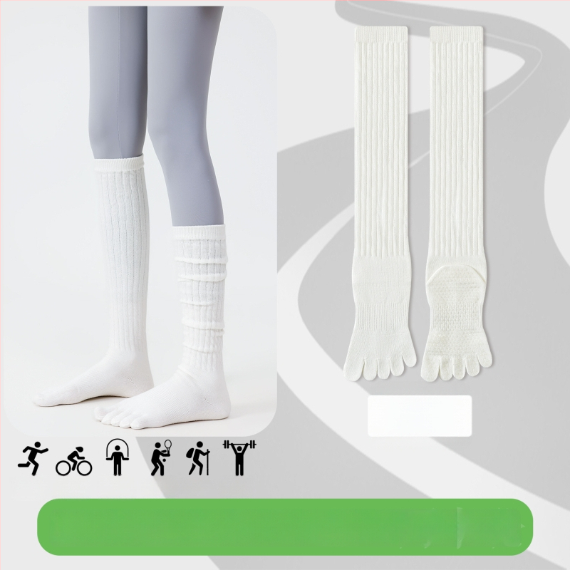 Чорапи за йога с пет пръста, дълги до прасеца, памук, антихлъзгащи, безшевни пръсти