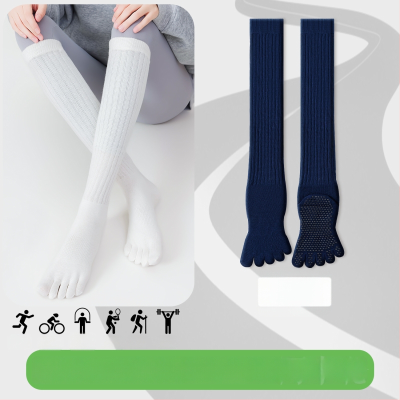 Чорапи за йога с пет пръста, дълги до прасеца, памук, антихлъзгащи, безшевни пръсти