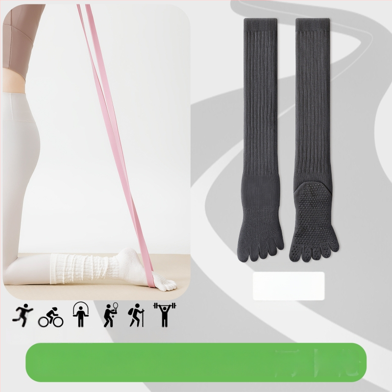 Чорапи за йога с пет пръста, дълги до прасеца, памук, антихлъзгащи, безшевни пръсти