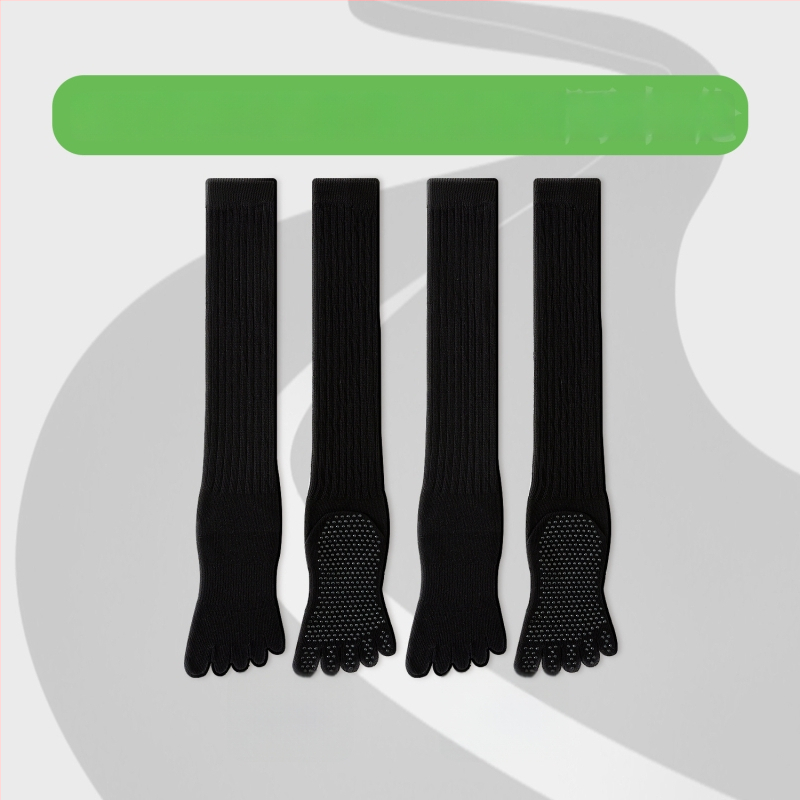 Чорапи за йога с пет пръста, дълги до прасеца, памук, антихлъзгащи, безшевни пръсти