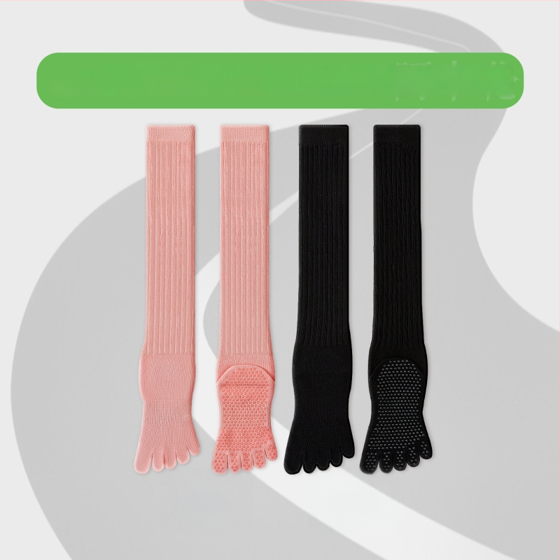 Чорапи за йога с пет пръста, дълги до прасеца, памук, антихлъзгащи, безшевни пръсти