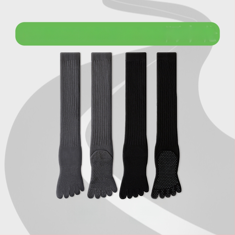Чорапи за йога с пет пръста, дълги до прасеца, памук, антихлъзгащи, безшевни пръсти