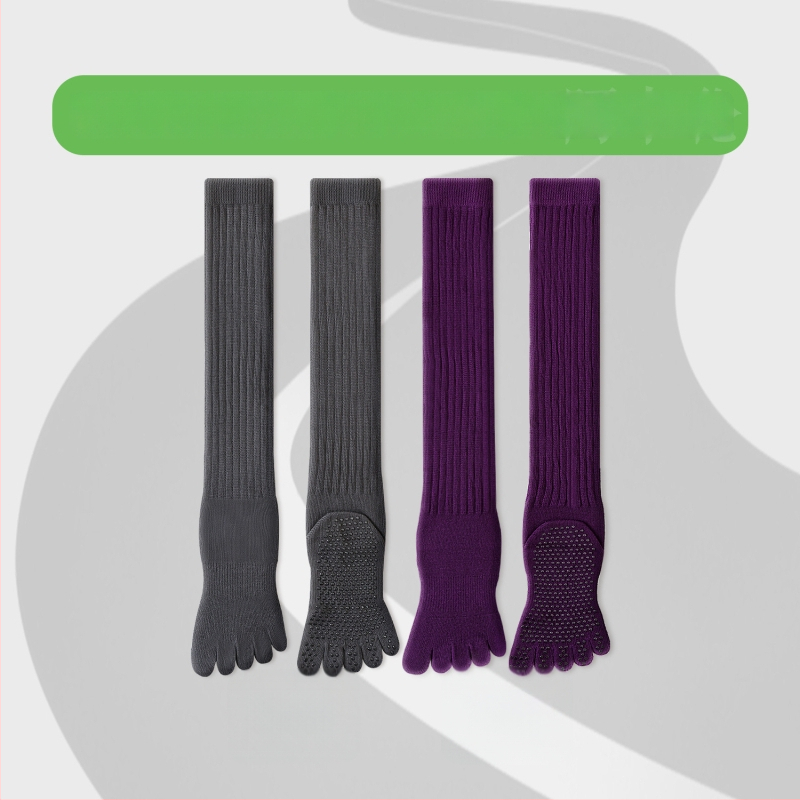 Чорапи за йога с пет пръста, дълги до прасеца, памук, антихлъзгащи, безшевни пръсти