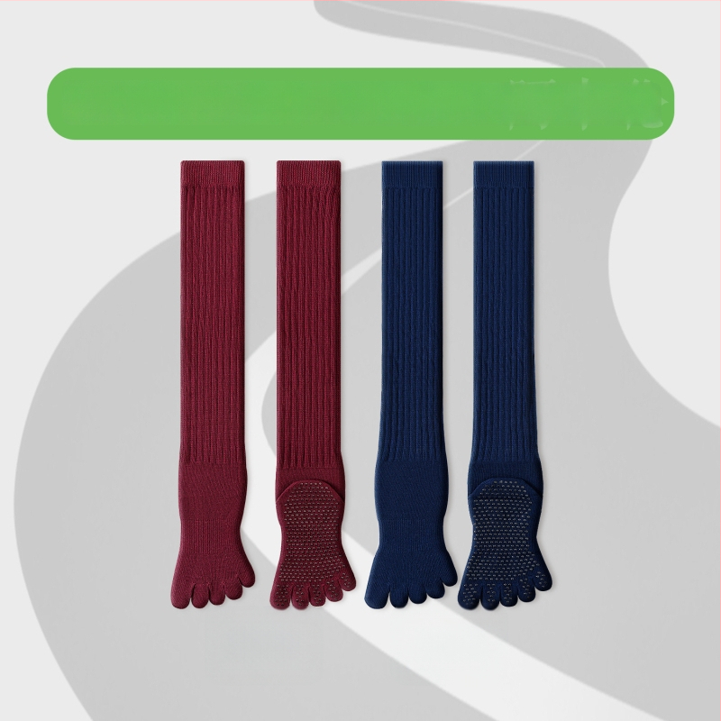 Чорапи за йога с пет пръста, дълги до прасеца, памук, антихлъзгащи, безшевни пръсти