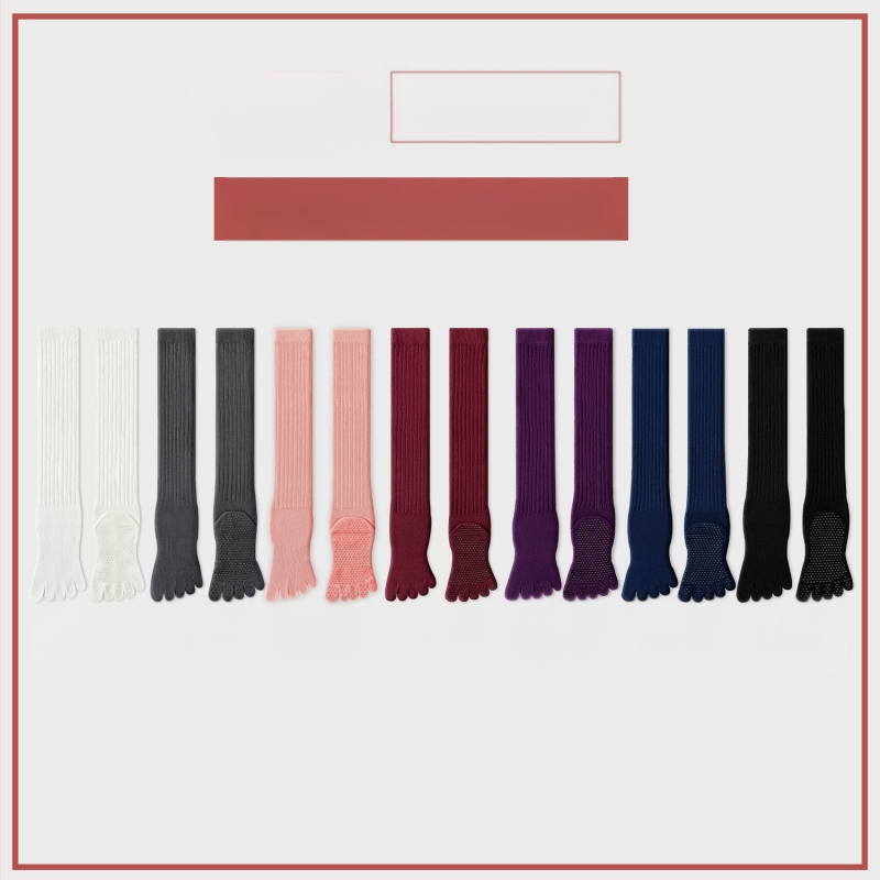 Чорапи за йога с пет пръста, дълги до прасеца, памук, антихлъзгащи, безшевни пръсти