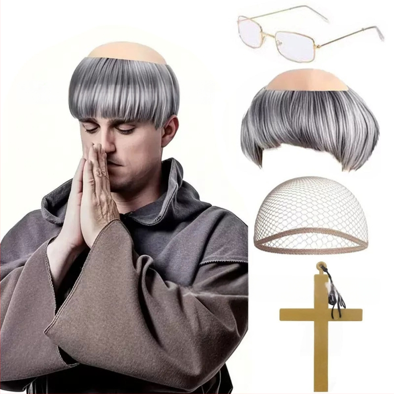 Monk paróka cosplay-hoz, rövid haj, selyemszálak, festhető és permálható