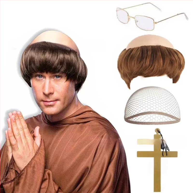 Monk paróka cosplay-hoz, rövid haj, selyemszálak, festhető és permálható