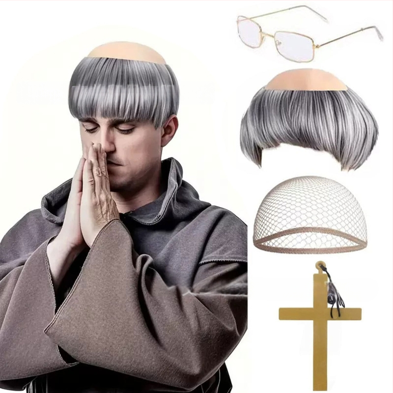 Monk paróka cosplay-hoz, rövid haj, selyemszálak, festhető és permálható