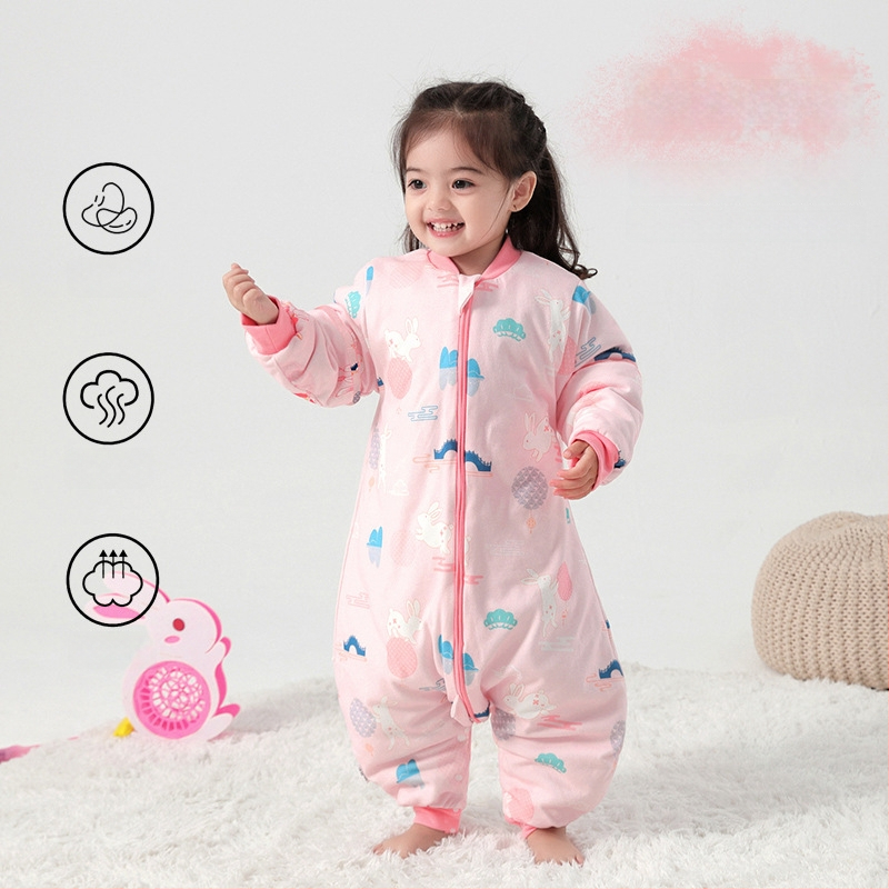 Υπνόσακος για μωρά και νήπια, χωρίς μανίκια, παχύ γέμισμα από πολυεστερικές ίνες και ίνες σόγιας, σχέδιο με ξεχωριστά πόδια, αντιβακτηριδιακός, μεταλλικό φερμουάρ, για φθινόπωρο-χειμώνα