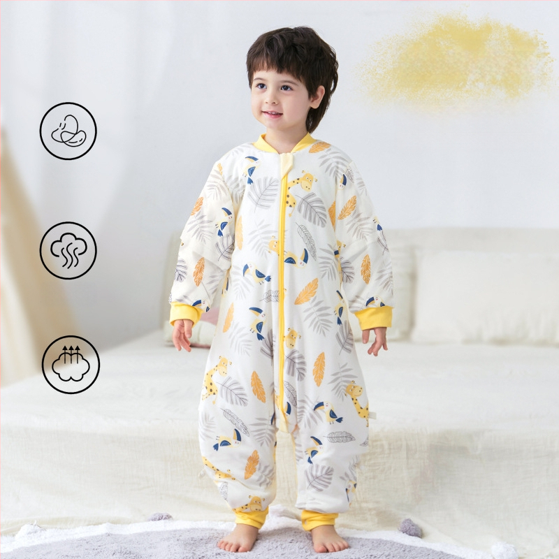Υπνόσακος για μωρά και νήπια, χωρίς μανίκια, παχύ γέμισμα από πολυεστερικές ίνες και ίνες σόγιας, σχέδιο με ξεχωριστά πόδια, αντιβακτηριδιακός, μεταλλικό φερμουάρ, για φθινόπωρο-χειμώνα