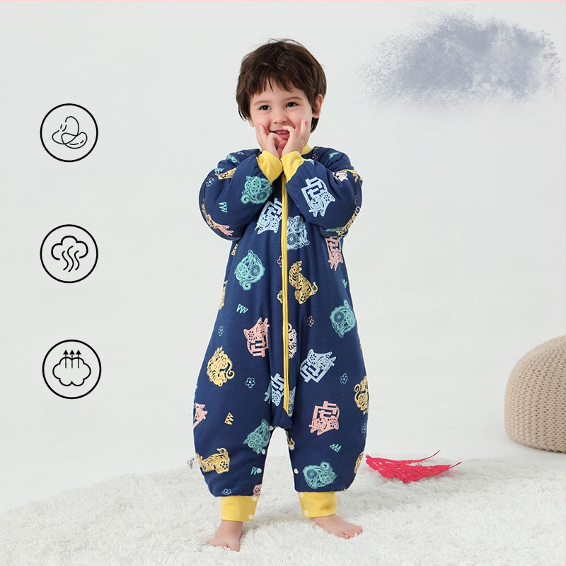 Υπνόσακος για μωρά και νήπια, χωρίς μανίκια, παχύ γέμισμα από πολυεστερικές ίνες και ίνες σόγιας, σχέδιο με ξεχωριστά πόδια, αντιβακτηριδιακός, μεταλλικό φερμουάρ, για φθινόπωρο-χειμώνα