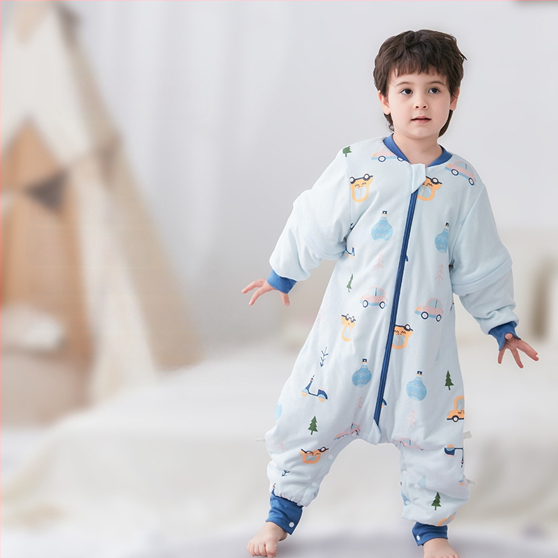 Υπνόσακος για μωρά και νήπια, χωρίς μανίκια, παχύ γέμισμα από πολυεστερικές ίνες και ίνες σόγιας, σχέδιο με ξεχωριστά πόδια, αντιβακτηριδιακός, μεταλλικό φερμουάρ, για φθινόπωρο-χειμώνα