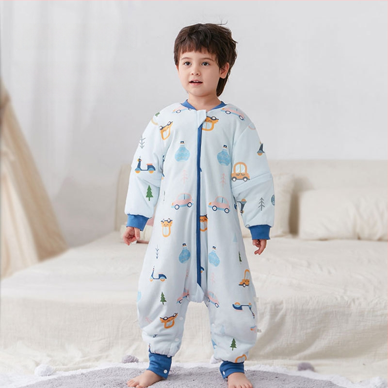 Υπνόσακος για μωρά και νήπια, χωρίς μανίκια, παχύ γέμισμα από πολυεστερικές ίνες και ίνες σόγιας, σχέδιο με ξεχωριστά πόδια, αντιβακτηριδιακός, μεταλλικό φερμουάρ, για φθινόπωρο-χειμώνα