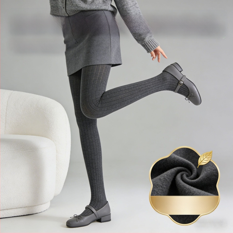 Γυναικείο κολάν με εσωτερικό φλίς, χοντρή ρίγα, υψηλή ελαστικότητα, μήκος τρία τέταρτα, ενιαίο καλσόν με αντιολίσθηση