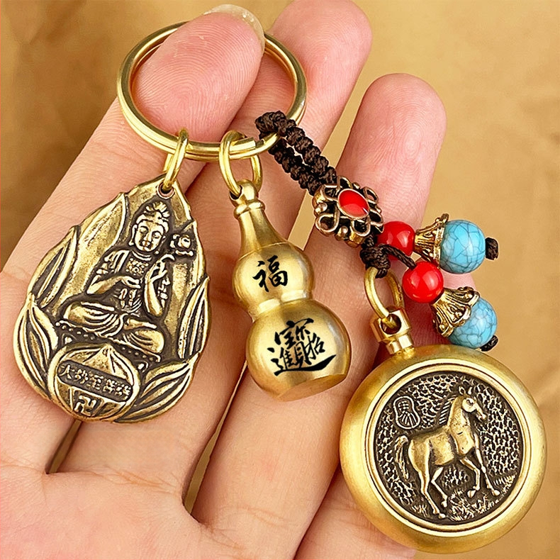 Fém kulcstartó medál Zodiákus motívumokkal és nyolc védő Buddhával
