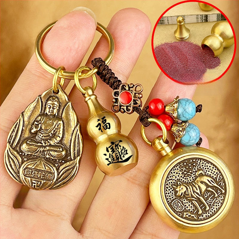 Fém kulcstartó medál Zodiákus motívumokkal és nyolc védő Buddhával