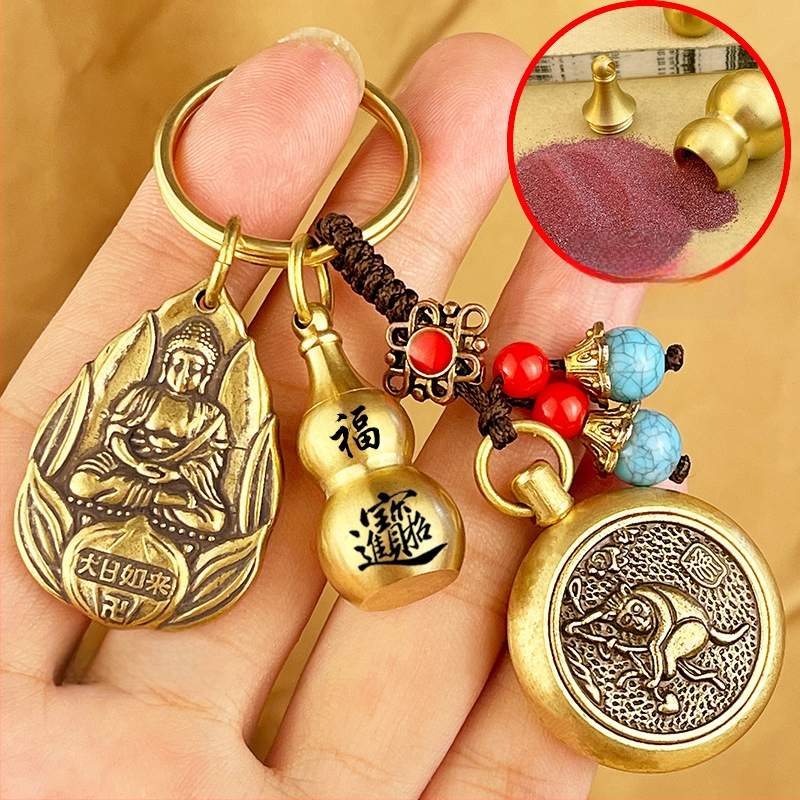 Fém kulcstartó medál Zodiákus motívumokkal és nyolc védő Buddhával