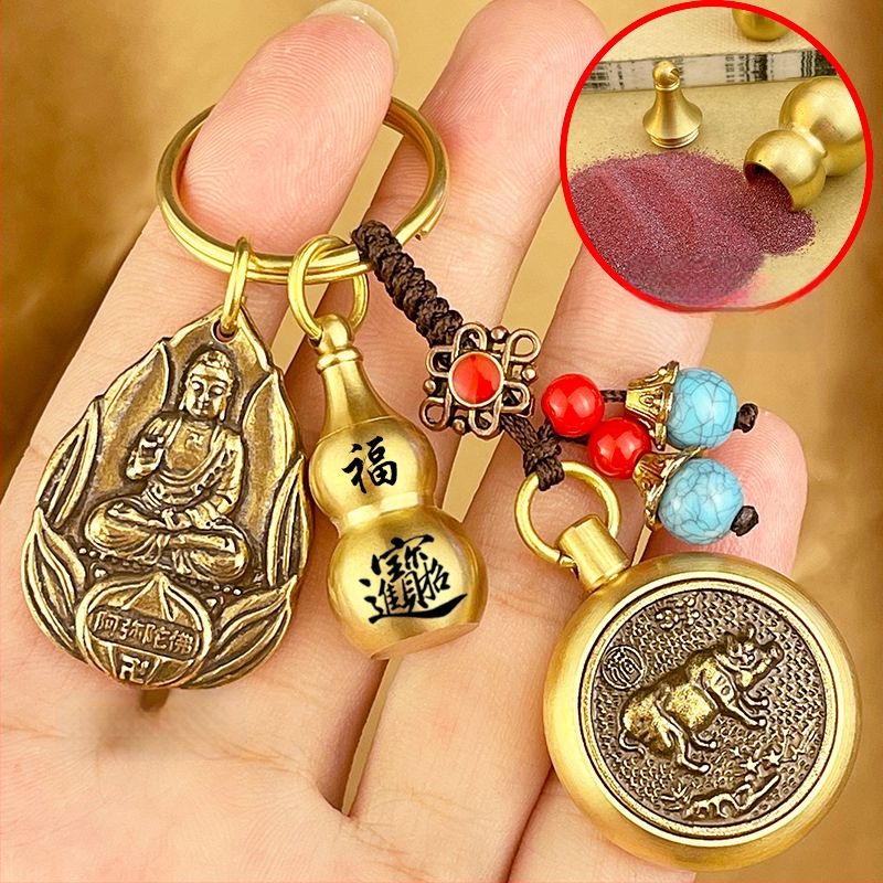 Fém kulcstartó medál Zodiákus motívumokkal és nyolc védő Buddhával