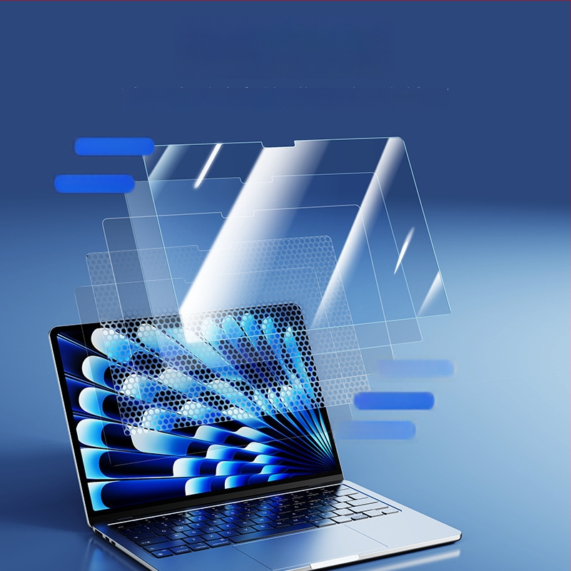 Protecție ecran temperată pentru MacBook Pro/Air — prelucrare mecanică, proces OEM, greutate ~50 g