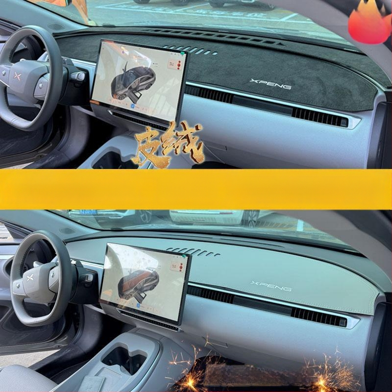 Covor pentru panoul de instrumente Xiaopeng MONA M03, piele de catifea, protecție împotriva razelor solare și izolație termică, model geometric, logo imprimat