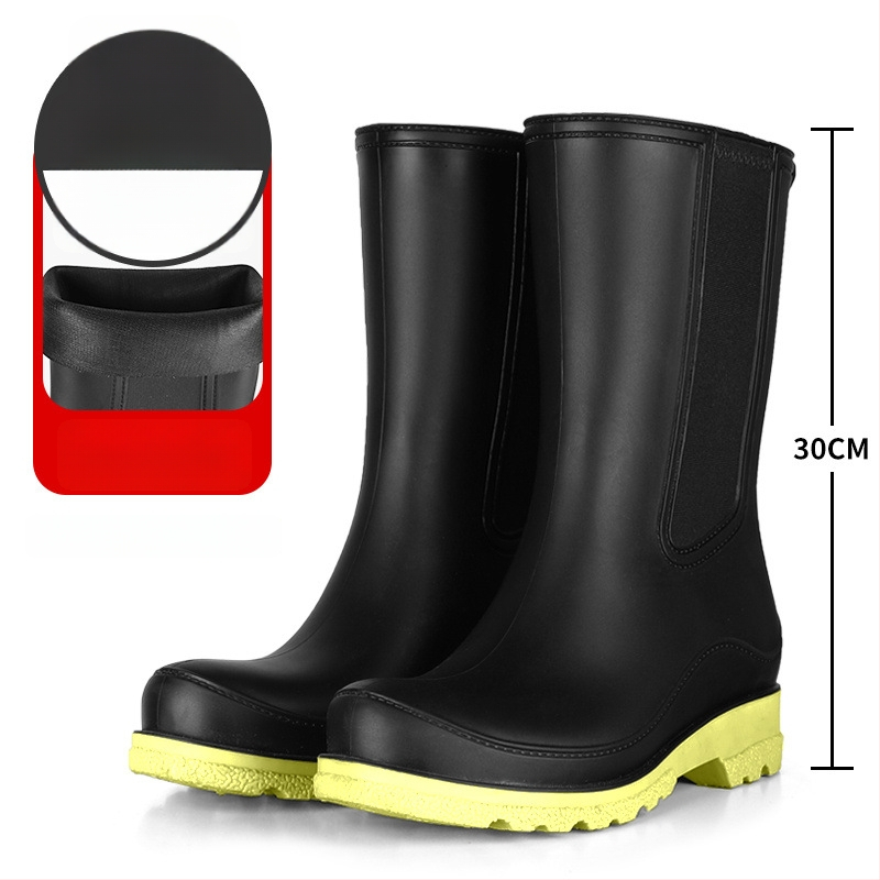 Γυναικείες μπότες βροχής PVC – χωρίς κορδόνια, μέτριο μήκος μέχρι γάμπα, αδιάβροχες, αντιολισθητικές, χαμηλό τακούνι 1–3 cm