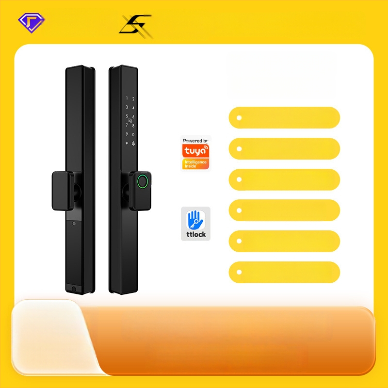 Умна брава за алуминиева врата с двойно разпознаване: пръстов отпечатък, парола и карта; водоустойчива, тънък кант. Съхранява до 100 отпечатъка; над 100000 отключвания; сканиране <0.05 сек; материал: алуминиева сплав.