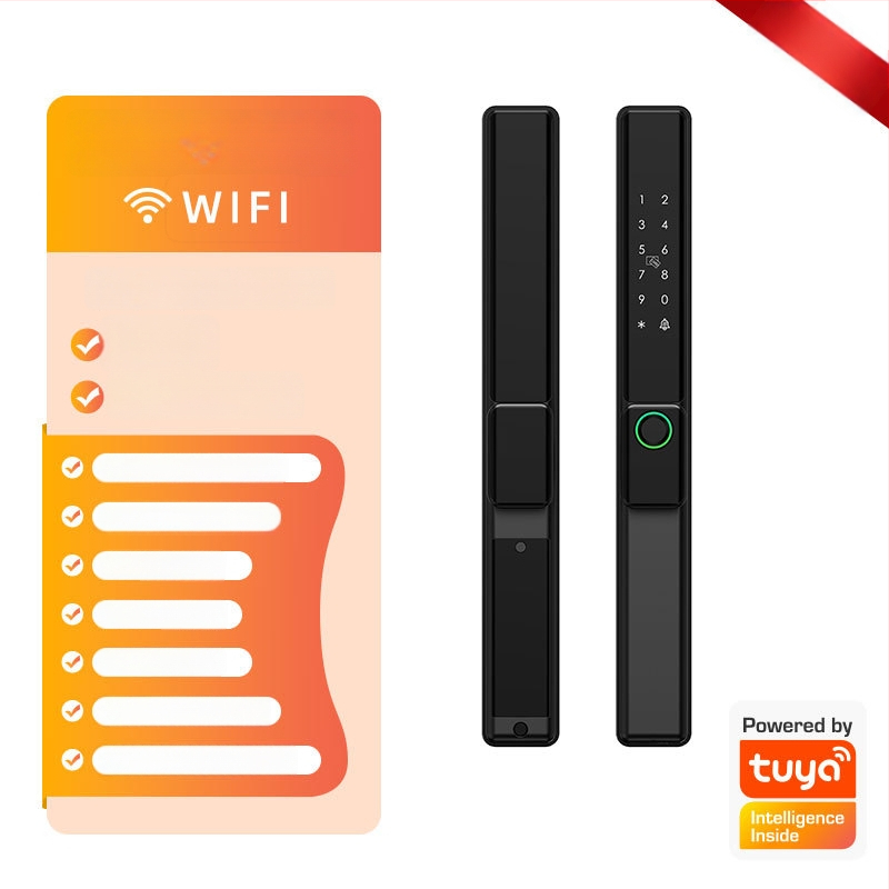 Умна брава за алуминиева врата с двойно разпознаване: пръстов отпечатък, парола и карта; водоустойчива, тънък кант. Съхранява до 100 отпечатъка; над 100000 отключвания; сканиране <0.05 сек; материал: алуминиева сплав.