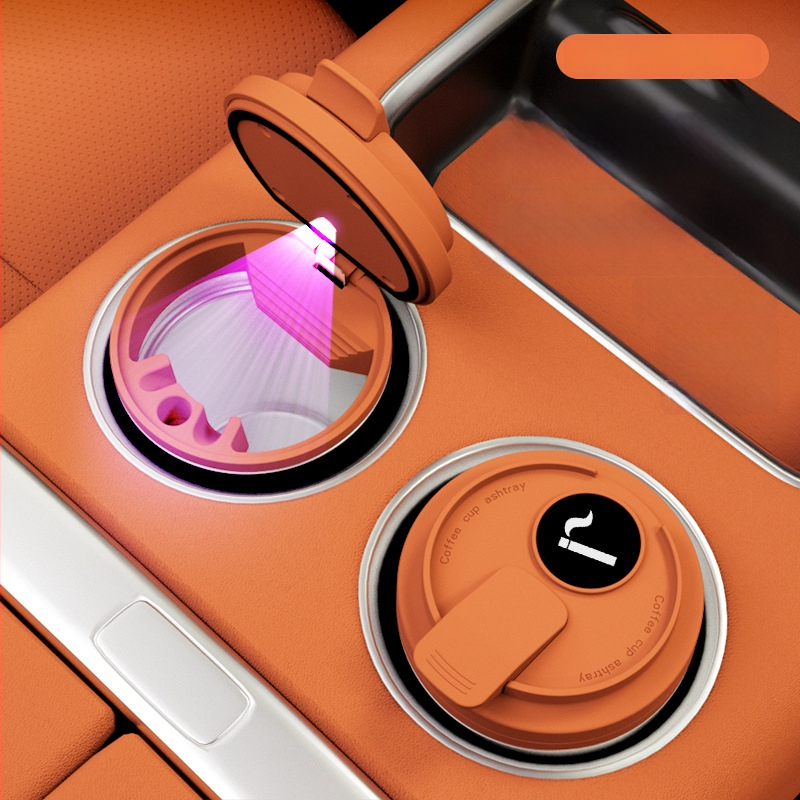 Пепелник за кола с капак, ABS материал, универсален модел, гравиране, автоматично гасене на дима