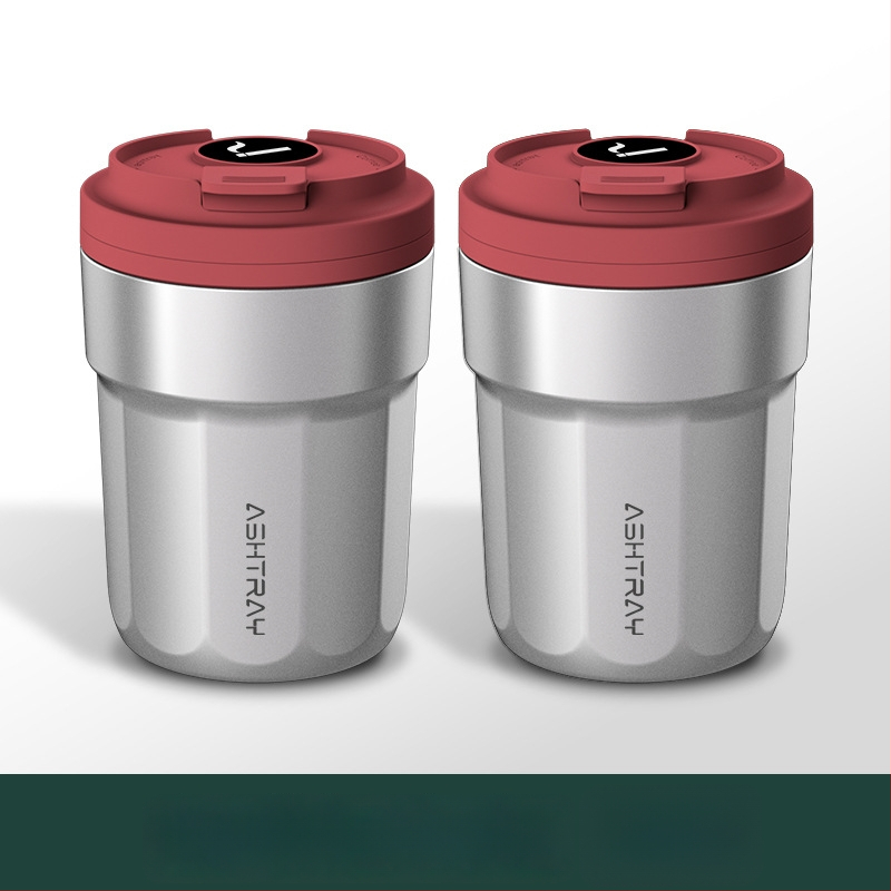 Пепелник за кола с капак, ABS материал, универсален модел, гравиране, автоматично гасене на дима