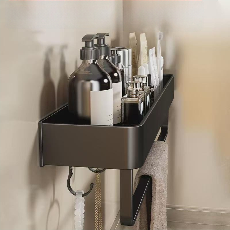 Raft montat pe perete pentru prosoape, fără găuri, din aliaj de aluminiu, tavă pliabilă, capacitate 10 kg