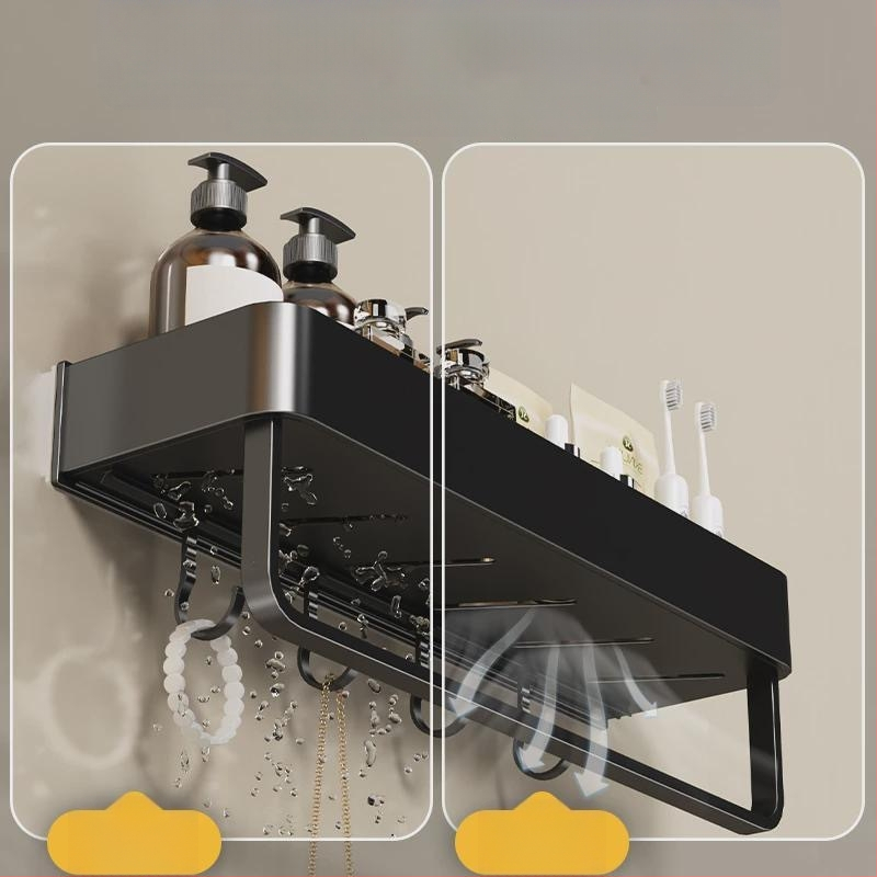 Raft montat pe perete pentru prosoape, fără găuri, din aliaj de aluminiu, tavă pliabilă, capacitate 10 kg