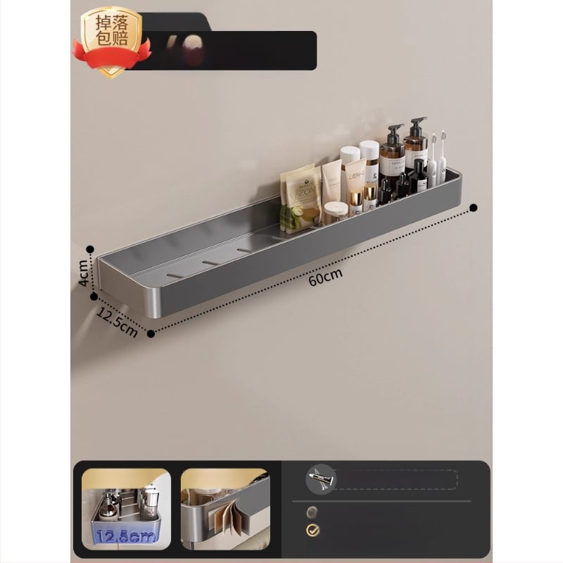 Raft montat pe perete pentru prosoape, fără găuri, din aliaj de aluminiu, tavă pliabilă, capacitate 10 kg