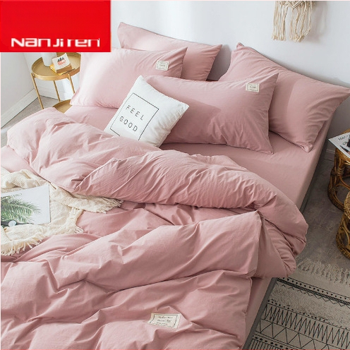 Set de lenjerie de pat din patru piese, în stil korean, design modern minimalist; material poliester, țesătură simplă, imprimare reactive și vopsire