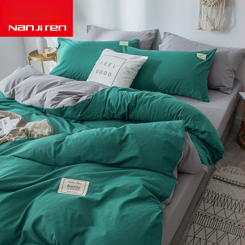 Set de lenjerie de pat din patru piese, în stil korean, design modern minimalist; material poliester, țesătură simplă, imprimare reactive și vopsire