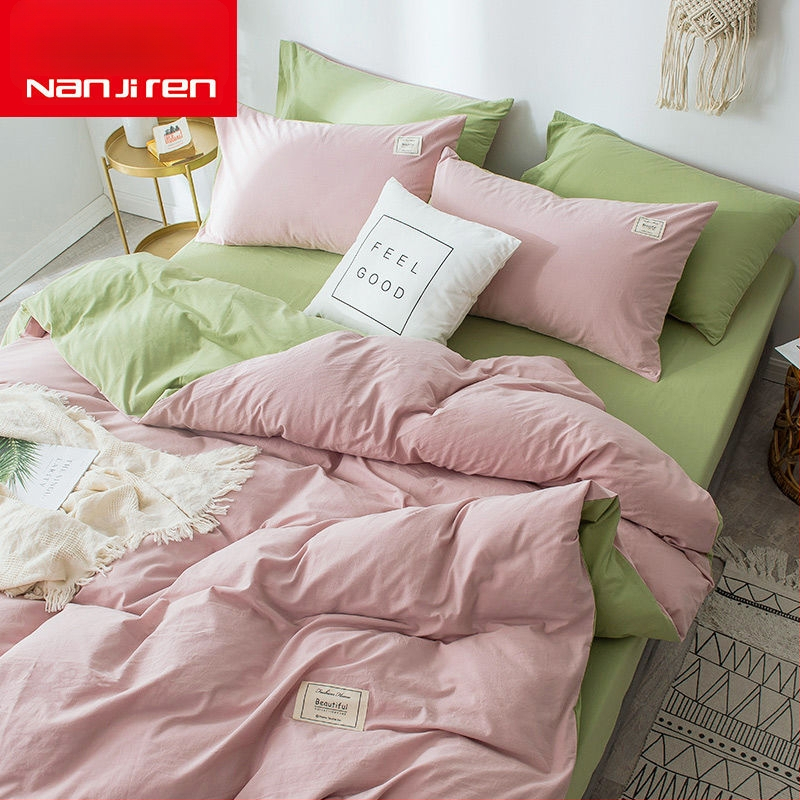 Set de lenjerie de pat din patru piese, în stil korean, design modern minimalist; material poliester, țesătură simplă, imprimare reactive și vopsire